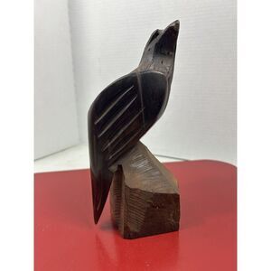 Vintage Hand Carved Ironwood Perched Eagle Hawk Bird of Prey Sculpture 8"‎ Tall